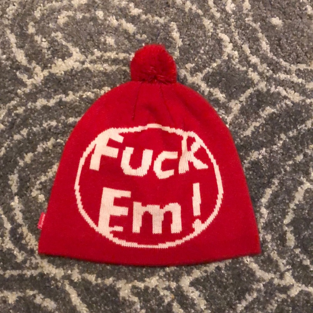 Vintage supreme  red “fuck em!” Beanie